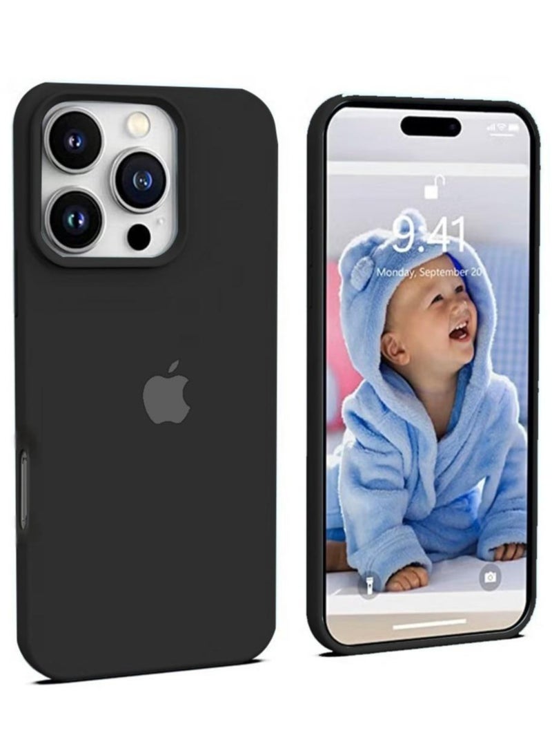 iPhone 16 Pro Max Case Silicone Cover Liquid Gel Soft Ultra Slim Shockproof Back Cover Full Body Protection Anti-Scratch Soft Microfiber Lining Black  - Image 1
