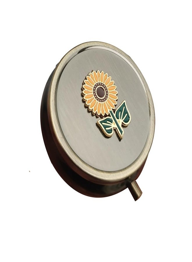 Aimoye Sunflower Travel Pill Box Organizer - Cute Daily Medicine Pill Box for Purse, Round Vintage Vitamin Pill Organizer for Pocket,Bronze Metal Pill Case Portable Pill Holder Storage (Sunflower - Image 1