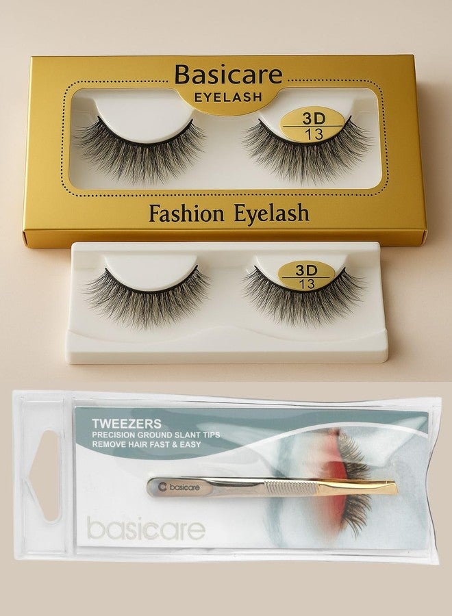 بيسيكير رموش صناعية ثلاثية الأبعاد مع ملقط للتطبيق، النمط 13، زوج واحد - Image 4