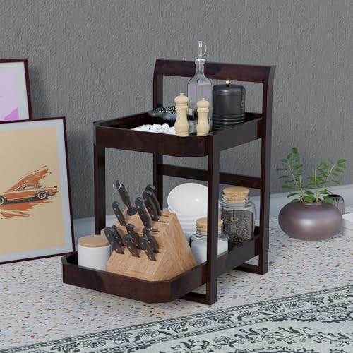 Furnelift Sheesham Wood Kitchen Organizer 2 Tier Shelf For Jars & Bottle Holder - Multipurpose Wooden Storage Stand For Kitchen Top Organizer (Walnut Finish) - Image 4