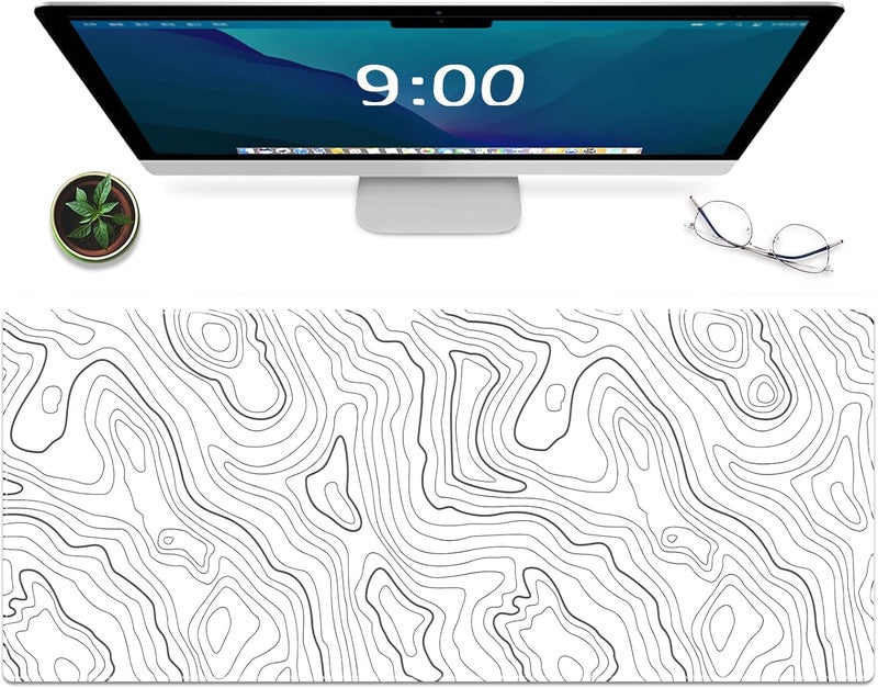 Galdas Gaming Mouse Mat Forest Background Pattern XXL XL Large Mouse Mat Long Extended Mouse Pad Desk Mat Non-Slip Rubber Mice Pads Stitched Edges Thin Pad (Topographic Map White) - Image 1