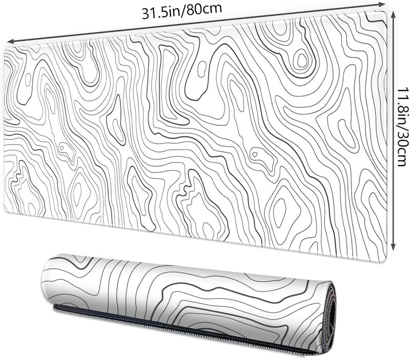 Galdas Gaming Mouse Mat Forest Background Pattern XXL XL Large Mouse Mat Long Extended Mouse Pad Desk Mat Non-Slip Rubber Mice Pads Stitched Edges Thin Pad (Topographic Map White) - Image 2