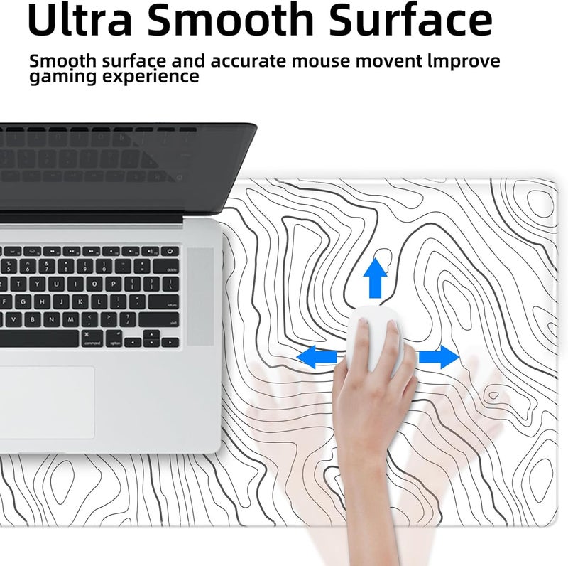Galdas Gaming Mouse Mat Forest Background Pattern XXL XL Large Mouse Mat Long Extended Mouse Pad Desk Mat Non-Slip Rubber Mice Pads Stitched Edges Thin Pad (Topographic Map White) - Image 5