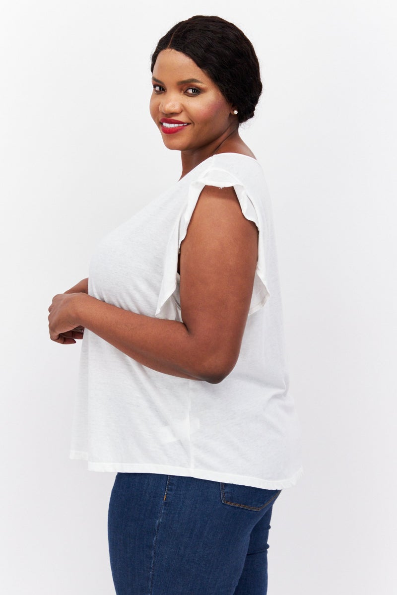 Jessica Simpson Women Plus Size V-Neck Cap Sleeves Plain Top, White - Image 3