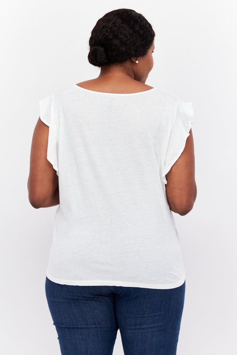 Jessica Simpson Women Plus Size V-Neck Cap Sleeves Plain Top, White - Image 2