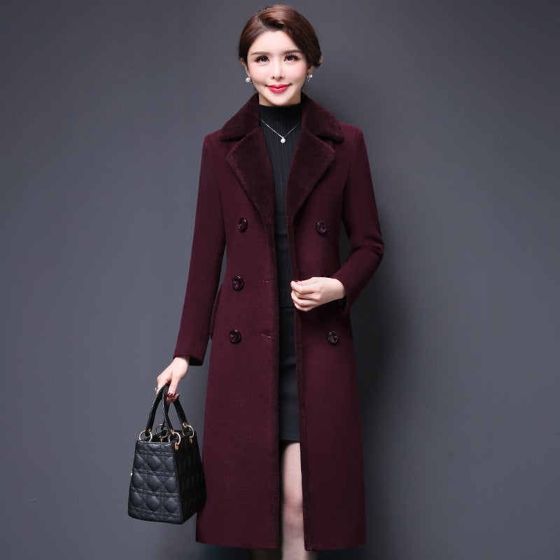 Foreign Trade Womens Wear Autumn and Winter Woolen Coat Womens Korean Style 2021 New Woolen Coat Long Thickened Coat Women Mallow purple 