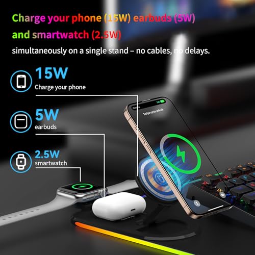 Ouluoa 15W Wireless Charging Mouse Pad - Large RGB Gaming Desk Mat (31.4"x12"), Waterproof Leather Mousepad with Phone Holder, Includes PD Adapter & USB-C Cable - for Office & Home, Black - Image 2