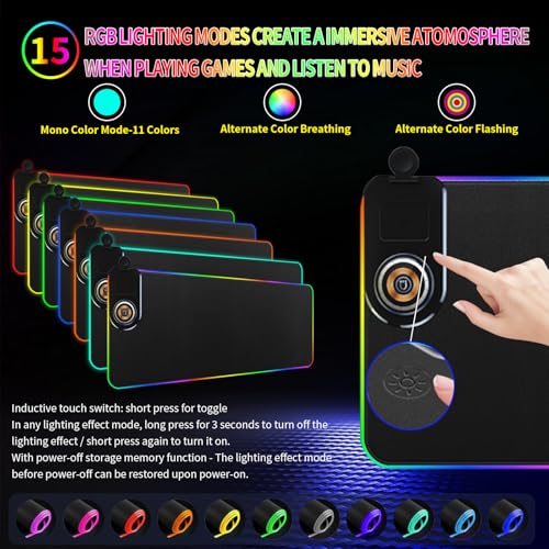 Ouluoa 15W Wireless Charging Mouse Pad - Large RGB Gaming Desk Mat (31.4"x12"), Waterproof Leather Mousepad with Phone Holder, Includes PD Adapter & USB-C Cable - for Office & Home, Black - Image 5