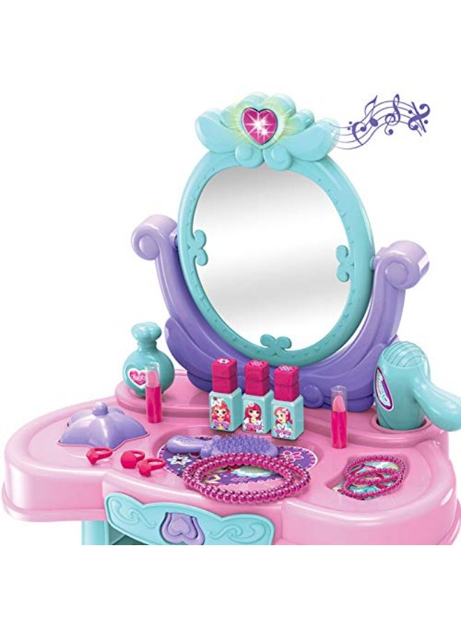 Toy Land Kids Princess Vanity Table Set with Mirror & Beauty Accessories – Pretend Play Makeup Dressing Table for Girls - Image 4