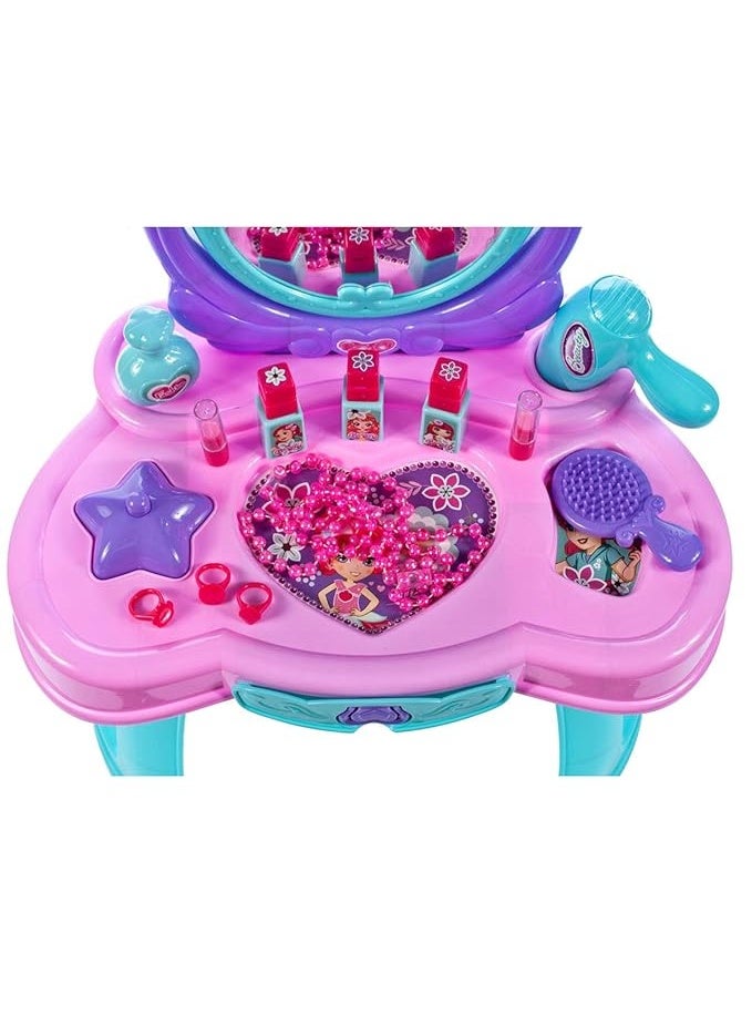 Toy Land Kids Princess Vanity Table Set with Mirror & Beauty Accessories – Pretend Play Makeup Dressing Table for Girls - Image 3