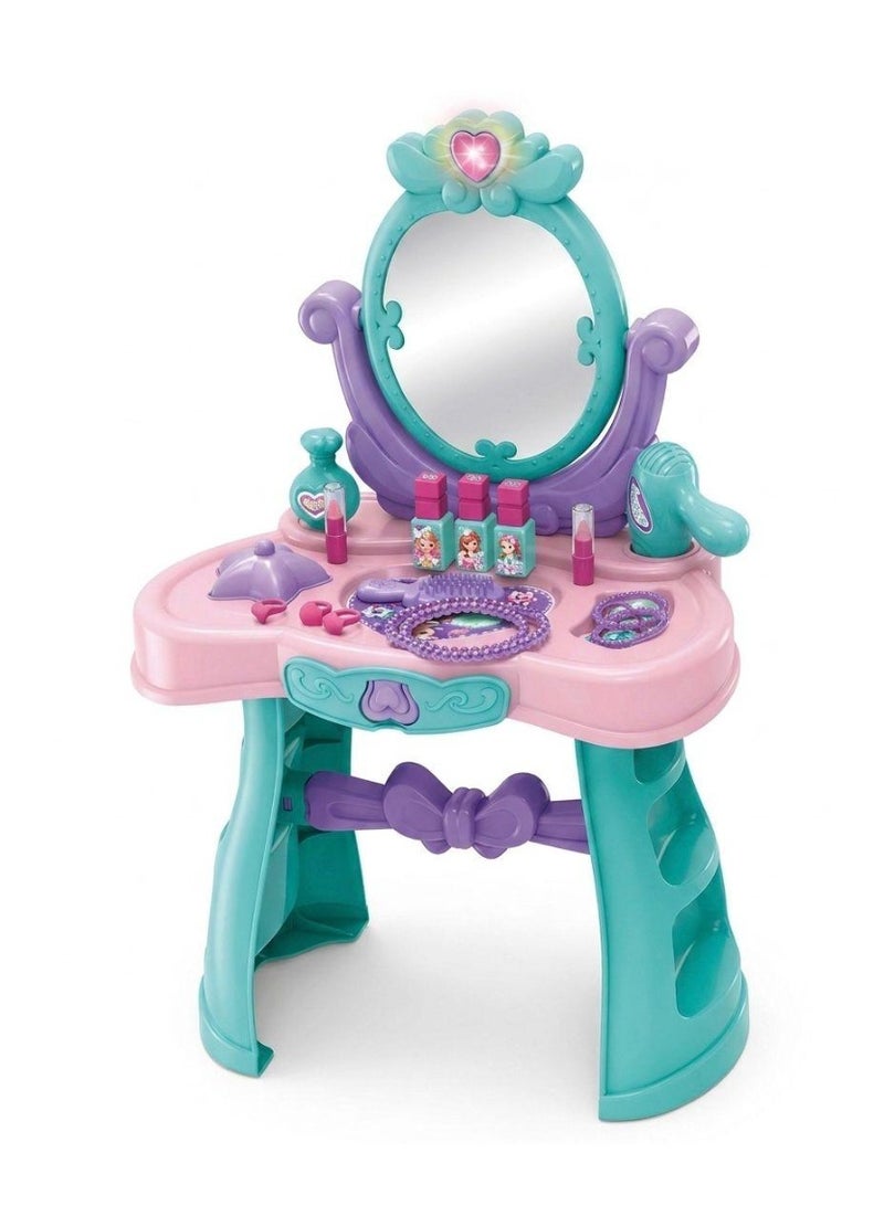 Toy Land Kids Princess Vanity Table Set with Mirror & Beauty Accessories – Pretend Play Makeup Dressing Table for Girls - Image 2