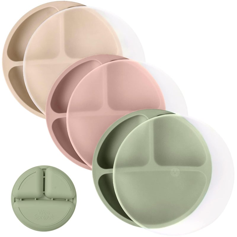 WeeSprout Silicone Plates with Lids for Babies & Toddlers (3 Pack) 100% Food-Grade Dishes for Self Feeding, Divided Design & Raised Edges for Picky Eaters, Dishwasher & Microwave Safe Weaning Supplies - Image 1