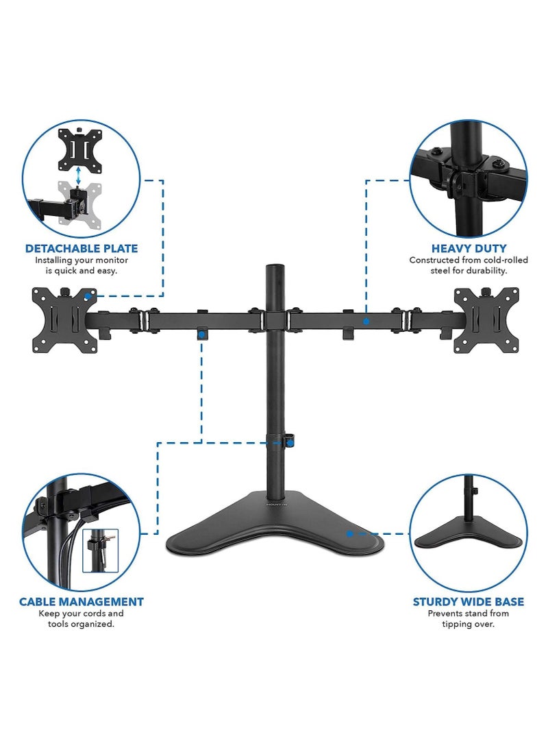 Newstar Dual Monitor Stand | Heavy Duty Double Monitor Arm Fits 13”–32” Screens | Freestanding Base | Full Motion Adjustable Articulating Arms with Cable Management | VESA 75x75 & 100x100 Compatible - Image 3