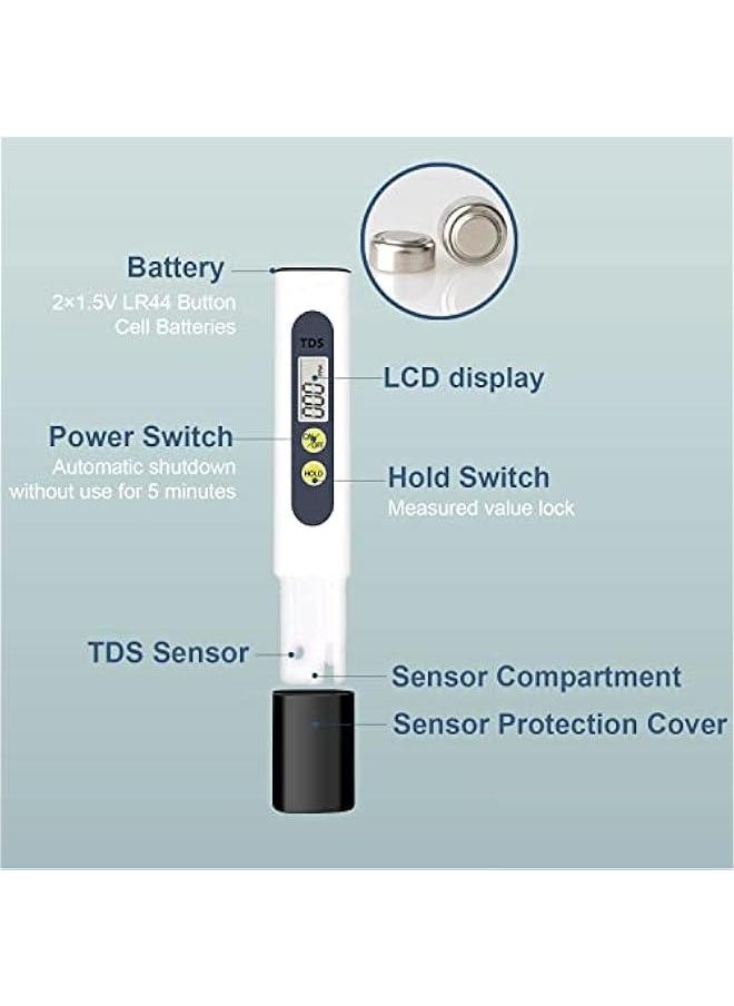 Generic TDS Meter Digital Water Quality Tester for RO-RODI System Drinking Water, Aquariums, Hydroponics, 0-9990 ppm Measuring Range, 1 ppm Increments, 2% Readout Accuracy（White）  - Image 3