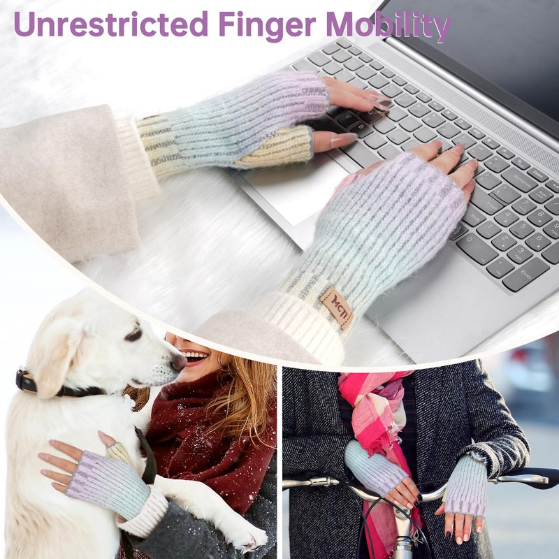 MCTi Winter Gloves for Women, Fingerless Mittens Knitted, Typing Gloves with Long Wrist Cuff, Warm for Cold Weather - Image 4