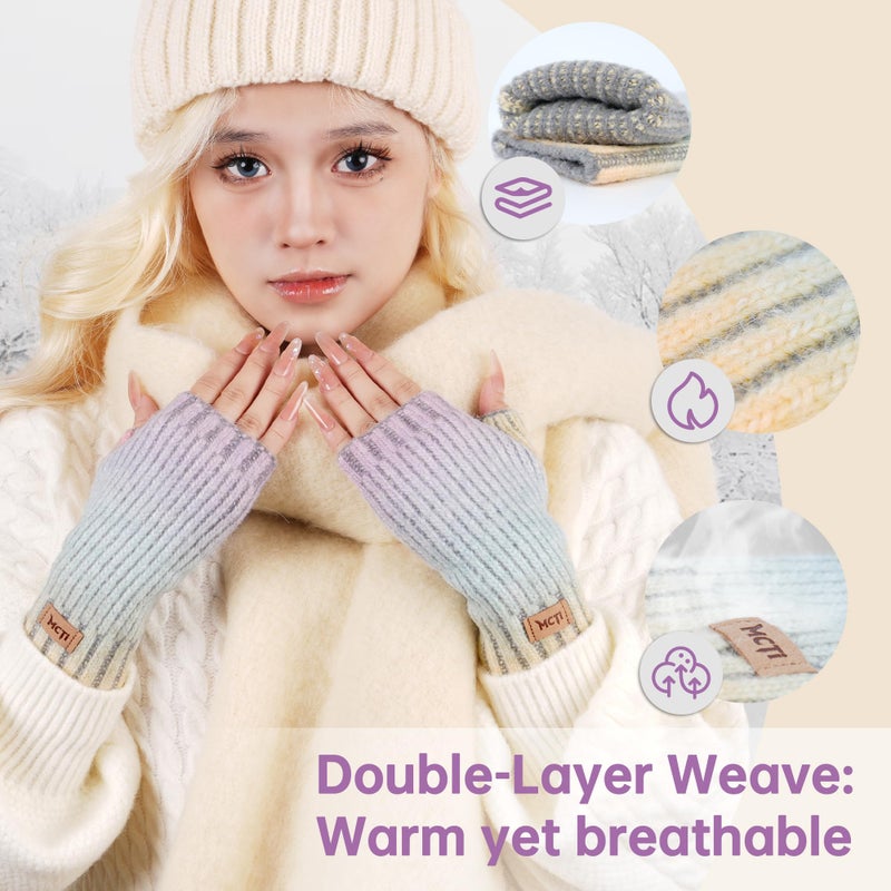 MCTi Winter Gloves for Women, Fingerless Mittens Knitted, Typing Gloves with Long Wrist Cuff, Warm for Cold Weather - Image 2