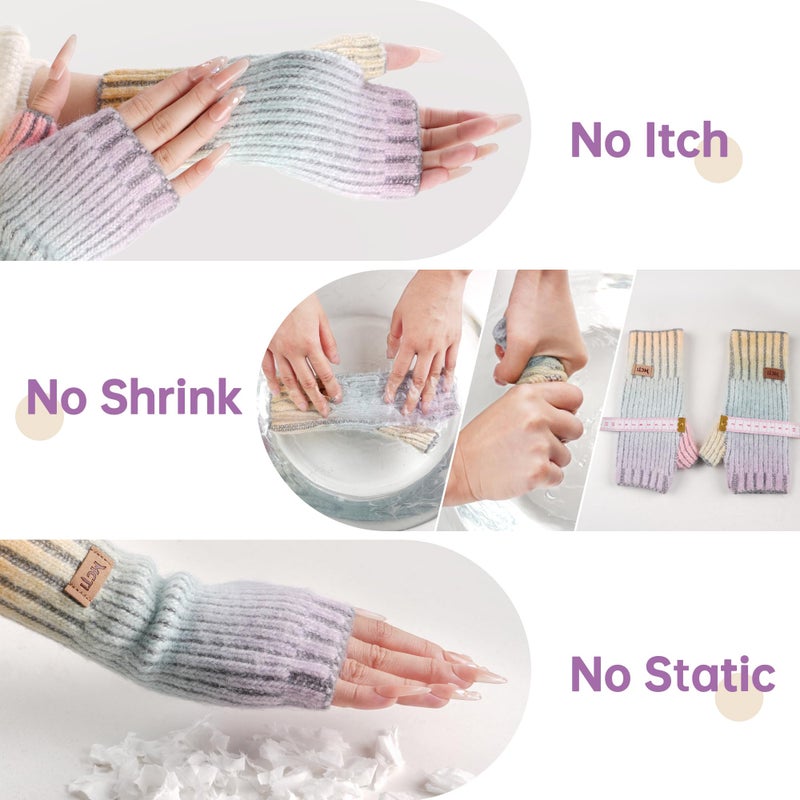 MCTi Winter Gloves for Women, Fingerless Mittens Knitted, Typing Gloves with Long Wrist Cuff, Warm for Cold Weather - Image 3