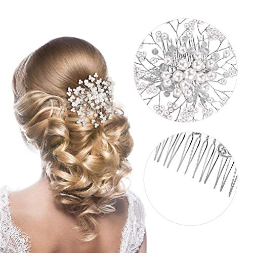 Aulufft 44 Pcs Wedding Bridal Hair Accessories, Sparkly Silver Rhinestone Flower Clip, Pearl Flower Butterfly Bridal Hair Side Combs for Women Bridesmaid Down Headpiece - Image 5