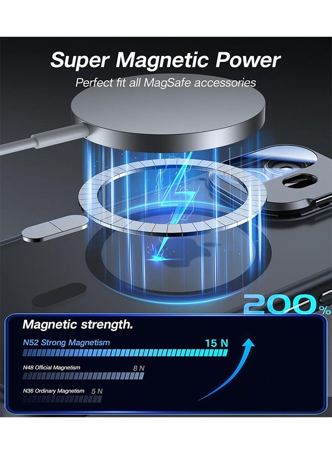 for iPhone 16 Case with Camera Cover Stand Fit for MagSafe 9H Camera Lens Protector Mil-Grade Protection Translucent Matte Silicone Magnetic iPhone 16 Phone Case, Black - Image 4