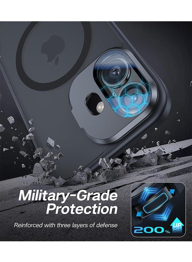 for iPhone 16 Case with Camera Cover Stand Fit for MagSafe 9H Camera Lens Protector Mil-Grade Protection Translucent Matte Silicone Magnetic iPhone 16 Phone Case, Black - Image 5