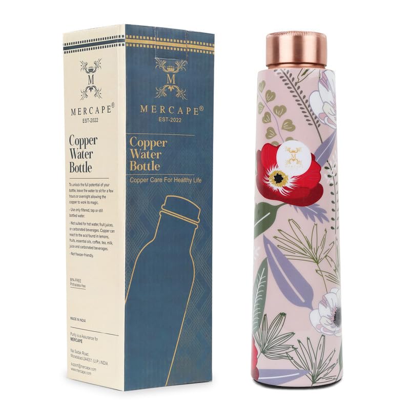 MERCAPE® MERCAPE Unlock Ayurvedic Secrets Copper Water Bottle - Multi Colored Design, Leak Proof (900 ml) - Image 1