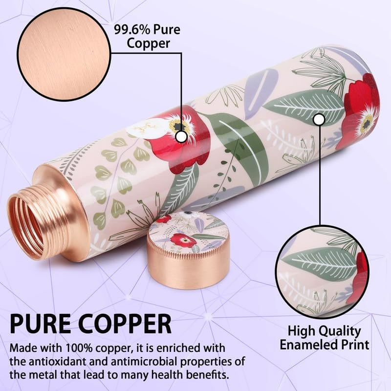 MERCAPE® MERCAPE Unlock Ayurvedic Secrets Copper Water Bottle - Multi Colored Design, Leak Proof (900 ml) - Image 3
