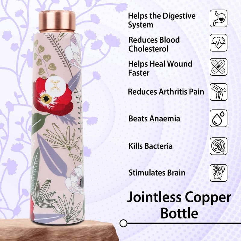 MERCAPE® MERCAPE Unlock Ayurvedic Secrets Copper Water Bottle - Multi Colored Design, Leak Proof (900 ml) - Image 2