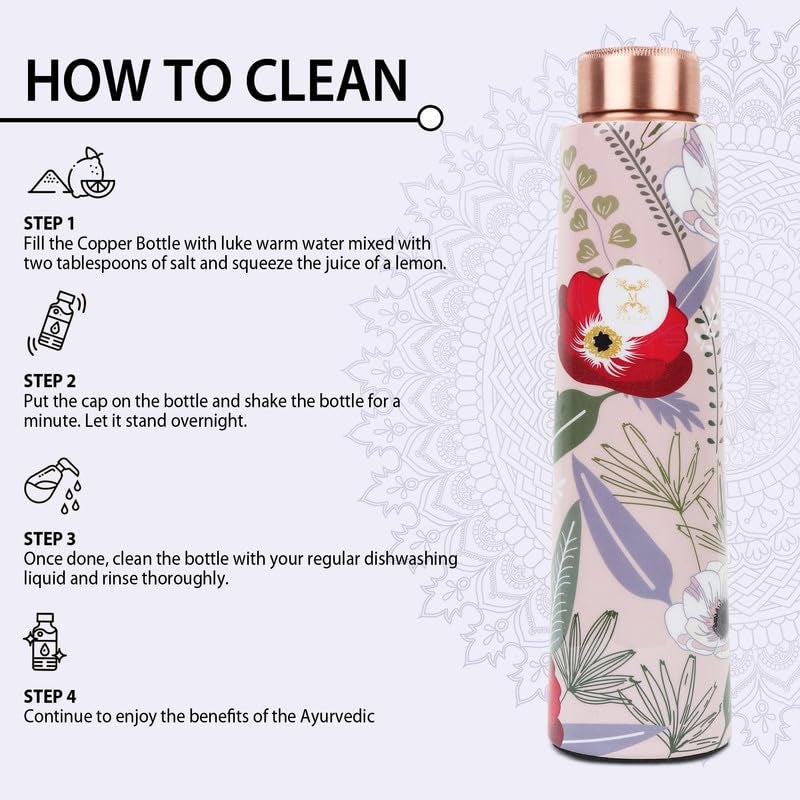 MERCAPE® MERCAPE Unlock Ayurvedic Secrets Copper Water Bottle - Multi Colored Design, Leak Proof (900 ml) - Image 4