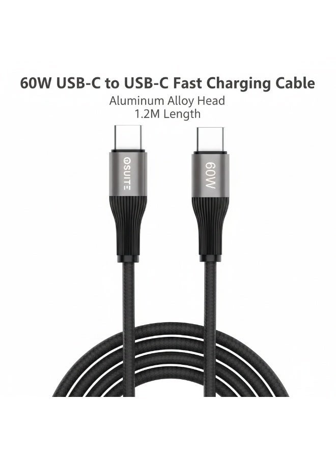 iOsuite USB-C to USB-C Cable 60W Fast Charging, Aluminum Alloy Head, Braided Nylon, 1.2M Durable Type-C Cable Compatible with iPhone 15/16/17 Series, iPad, MacBook, Samsung Galaxy, Laptops – Black - Image 1