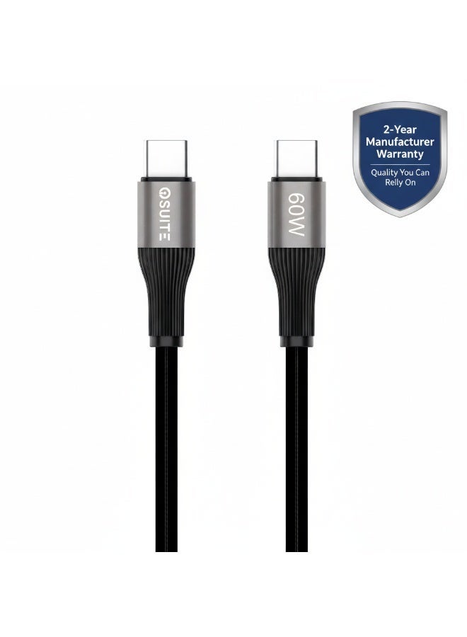 iOsuite USB-C to USB-C Cable 60W Fast Charging, Aluminum Alloy Head, Braided Nylon, 1.2M Durable Type-C Cable Compatible with iPhone 15/16/17 Series, iPad, MacBook, Samsung Galaxy, Laptops – Black - Image 2