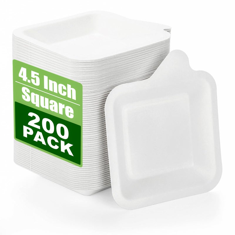 Elsjoy 200 Pack 45 Inch Small Paper Plate Bulk Disposable Paper Cake Plate Square Mini Dessert  Appetizer Plate Party Snack Plates for Wedding Birthday Dinner Made of Sugarcane Bagasse Fiber