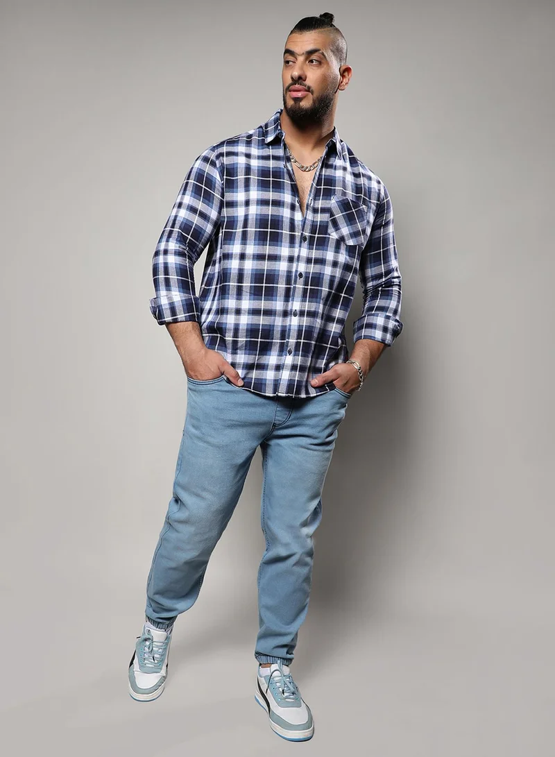 Instafab Plus Instafab Plus Men's Navy Blue Tartan Plaid Shirt For Casual Wear | Spread Collar | Long Sleeve | Button Closure | Shirt Crafted With Comfort Fit For Everyday Wear