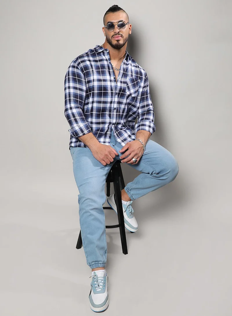 Instafab Plus Instafab Plus Men's Navy Blue Tartan Plaid Shirt For Casual Wear | Spread Collar | Long Sleeve | Button Closure | Shirt Crafted With Comfort Fit For Everyday Wear