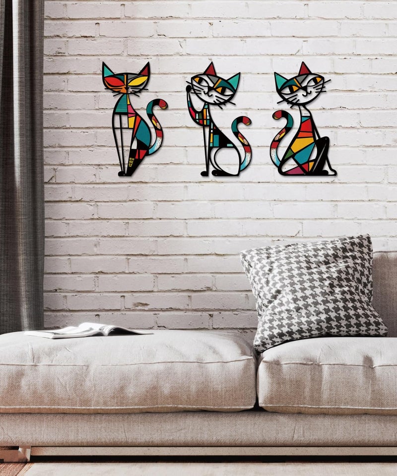Putuo Decor 3 Pieces Cat Metal Wall Decor, Colorful Mid Century Modern Abstract Retro Wall Hanging Sculptures for Cat Lovers Living Room Bedroom Kitchen Hallway Office, 13.77 x 9.84 in - Image 4