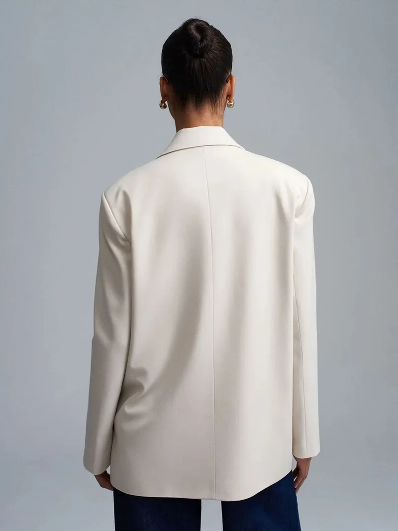 ديلفين Dilvin Long Woven Blazer With Shawl Collar