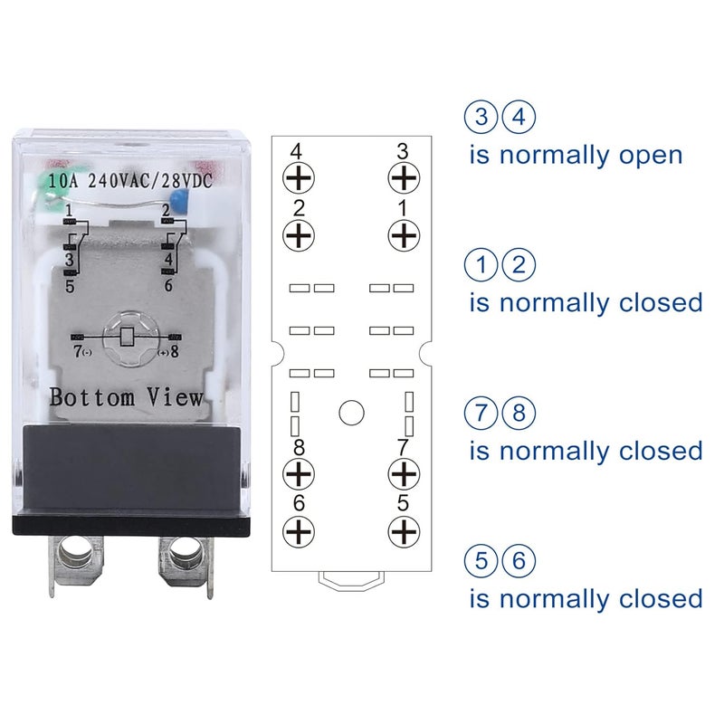 VAMRONE Electromagnetic Power Relay, 8-Pin 10 AMP 24V AC Relay Coil with Socket Base, LED Indicator, DPDT 2NO 2NC - MY4NJ 2PCS - Image 5