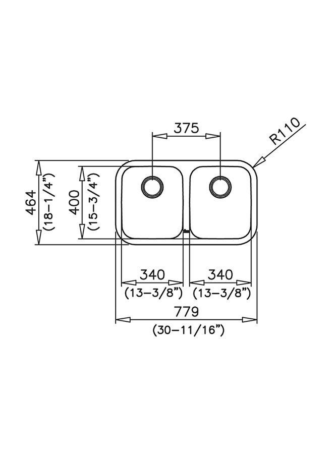 TEKA Be 2B 780 Undermount Stainless Steel Two Bowls Sink Silver 780x464x180mmmm - Image 3