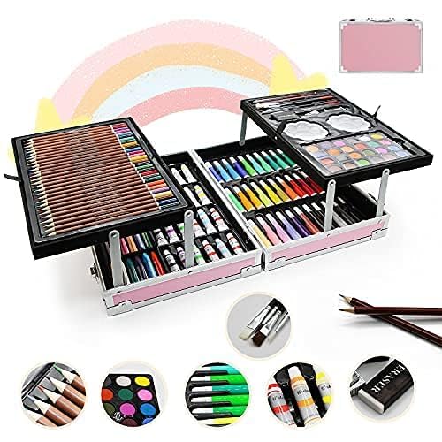 Breatoi 145 Pcs Professional Art Set - Drawing Painting Sketching Colouring Kids Set - All in 1 Art Case Perfect for Kids with Blue Unicorn Rainbow Design Aluminium Case - Image 4