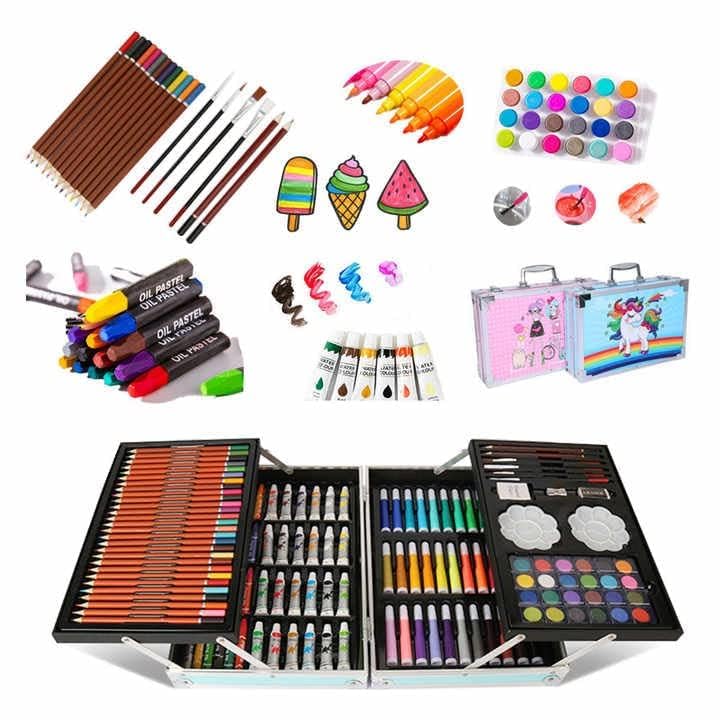 Breatoi 145 Pcs Professional Art Set - Drawing Painting Sketching Colouring Kids Set - All in 1 Art Case Perfect for Kids with Blue Unicorn Rainbow Design Aluminium Case - Image 2