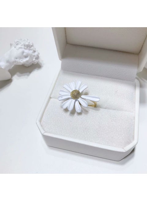 Korean Dongdaemun Asymmetrical Daisy Stud Earrings S925 Flower Ring