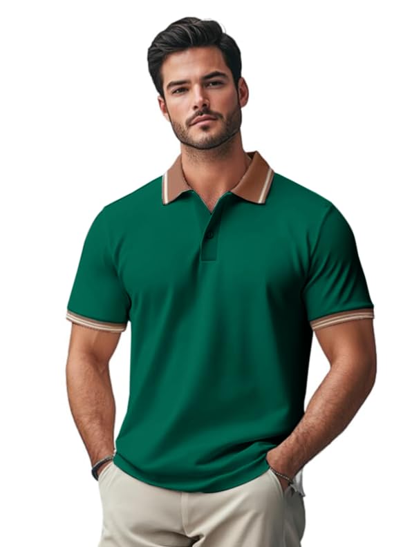 Veirdo® Pure Cotton Half Sleeves Regular Fit Plain Solid Classic Polo Colored Collar T-Shirt for Men (Polo_TPCLR_G117_XXL) - Image 1