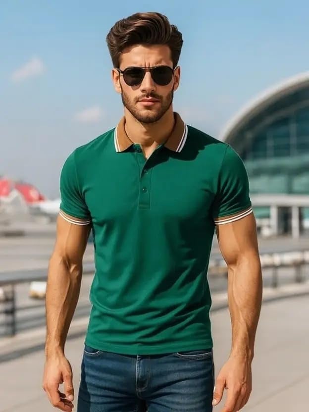 Veirdo® Pure Cotton Half Sleeves Regular Fit Plain Solid Classic Polo Colored Collar T-Shirt for Men (Polo_TPCLR_G117_XXL) - Image 2