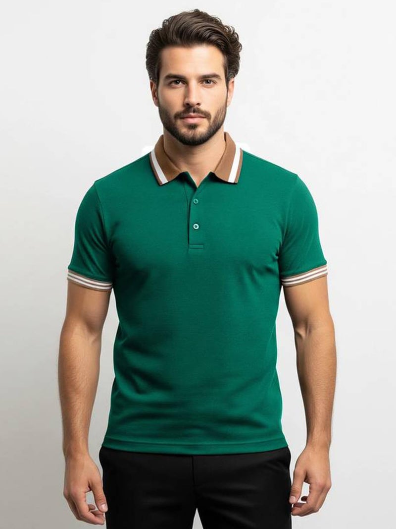 Veirdo® Pure Cotton Half Sleeves Regular Fit Plain Solid Classic Polo Colored Collar T-Shirt for Men (Polo_TPCLR_G117_XXL) - Image 3