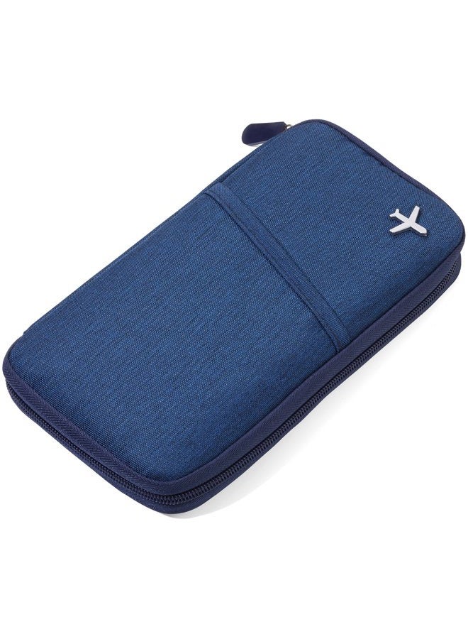 Troika Safe Flight TRV20/DB case for Travel documents, with Anti-scan Film for RFID Chips, Zip, 12 Inner compartments, Pen Loop, Made of Polyester, Dark Blue/Orange - Image 1