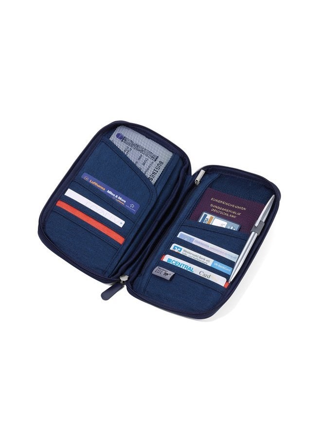 Troika Safe Flight TRV20/DB case for Travel documents, with Anti-scan Film for RFID Chips, Zip, 12 Inner compartments, Pen Loop, Made of Polyester, Dark Blue/Orange - Image 4