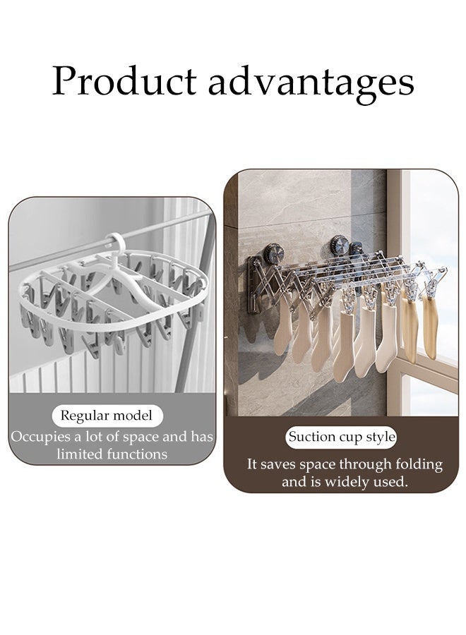DUNISO Portable Foldable Drying Rack Wall Mount Clothes Drying Racks with Strong Suction Cup Space Saving Expandable Household Supplies Multipurpose Clothes Rack with clips for Balcony, Laundry, Patio， Travel and Outdoor - Image 5