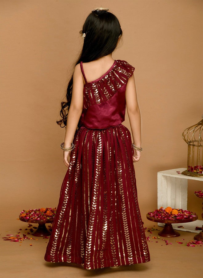 Saka Designs Burgundy & Gold-Toned Lehenga Choli for Girls - Image 5