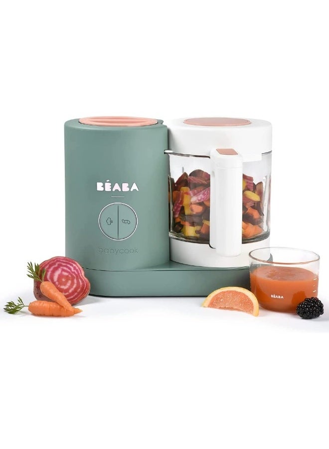 BEABA Babycook Neo Baby Food Maker 4 In 1 : Food Processor, Blender And Cooker Soft Steamer Cooking Quick Homemade Baby Food Glass Bowl Stainless Steel Tub Green  - Image 1