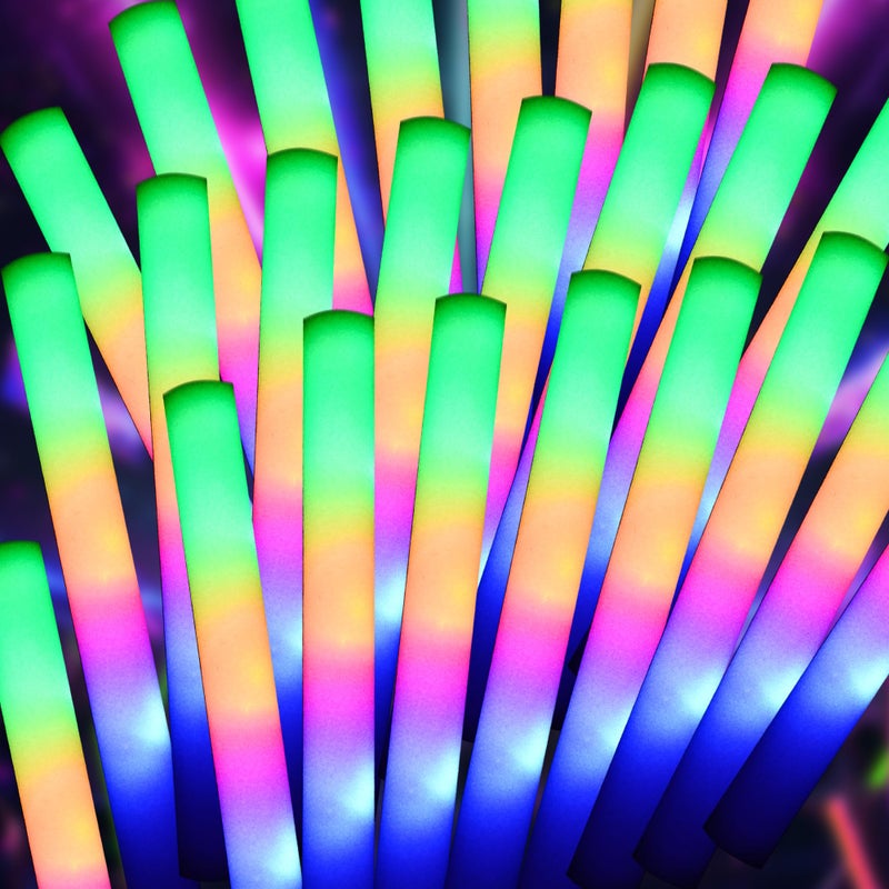 pelreame 55 Pcs LED Foam Glow Sticks Bulk,Foam Light Up Sticks 3 Modes of Color Flashing,Glow in The Dark Party Supplies for Birthday,Wedding,Raves,Carnival,New Year,Concert,Halloween Christmas - Image 1