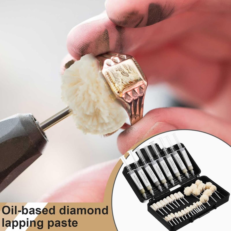 Swiffen 47 Pcs Diamond Paste Polishing Compound Kit, 36 Grinding Buffing Bits and 11 Oil Based Lapping Compound 450-Ultra Fine 80000 Grit with Box for Metal Coin Stone Jewelry Ring Polishing - Image 4
